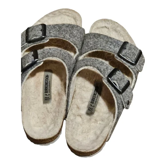 Kids' Birkenstock Grey Beige Shearling Lined Sandals US 2 (Little Girl) - Picture 11 of 15